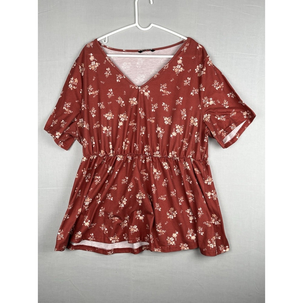 BloomChic Womens Floral Peplum Top‎ Red V Neck Short Sleeve Plus Size 18 20